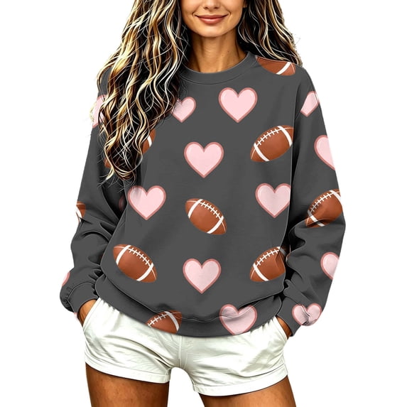 jjayotai Women’s Football Print Sweatshirt Crewneck Oversized Long Sleeve Pullover Tops Gameday Sweatshirts