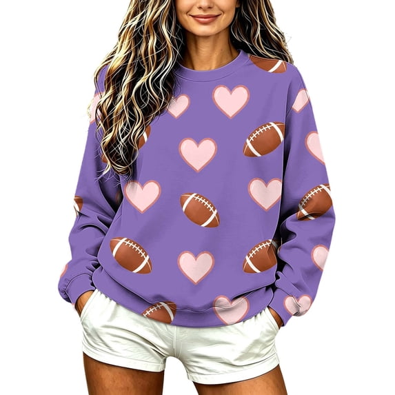jjayotai Women’s Football Print Sweatshirt Crewneck Oversized Long Sleeve Pullover Tops Gameday Sweatshirts