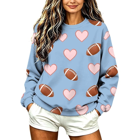 jjayotai Women’s Football Print Sweatshirt Crewneck Oversized Long Sleeve Pullover Tops Gameday Sweatshirts