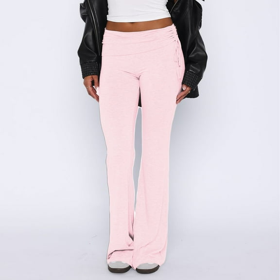 jjayotai Women's Leggings, Fashionable Comfortable Drawstring Elastic Waist Solid Color Pants Pink M