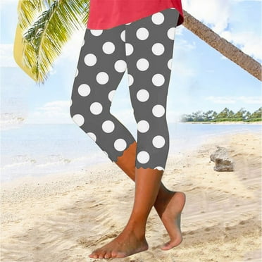 jjayotai Women's Polka Dot Capri Pants, Ladies 3/4 Leggings Cropped Trousers Stretch Fit Elasticated Waist Summer Fall Short Pants