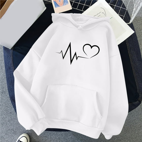 jjayotai Women's Pullover, Drawstraing Long Sleeve Trendy Hoodies Cute Heart Graphic Design Hooded Pullover Loose Fit Sweatshirts
