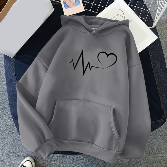 jjayotai Women's Pullover, Drawstraing Long Sleeve Trendy Hoodies Cute Heart Graphic Design Hooded Pullover Loose Fit Sweatshirts