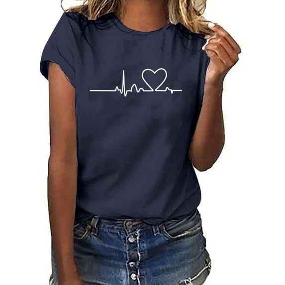 jjayotai Women's Round Neck Short Sleeves Blouse Unisex T-shirt Printed Pattern Casual Fashion Soild Color Short Sleeve Tops