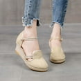 thumbnail image 1 of jjayotai Women's Sandals Clearance Womens Closed Toe Wedges Shoes Platform Slingback Mid Low Heel Canvas Dress Sandals Flash Picks Beige, 1 of 6