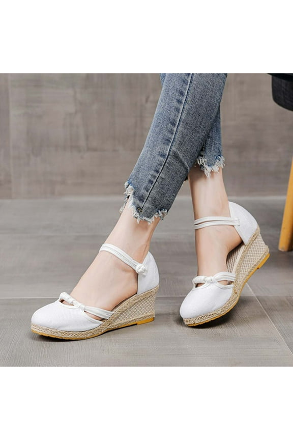 Women's Sandals Clearance Womens Closed Toe Wedges Shoes Platform Slingback Mid Low Heel Canvas Dress Sandals Flash Picks White