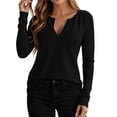 thumbnail image 1 of jjayotai Women's Soft V Neck Ribbed Knit Shirts Basic Long Sleeve Tops Comfortable Long Sleeve Shirts Tunic Blouse Clothes, 1 of 6