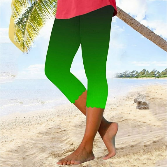 jjayotai Women's Summer Fall Capris, High Waisted Gradient Printing Capri Matching Slim Fitting Yoga Gym Pants