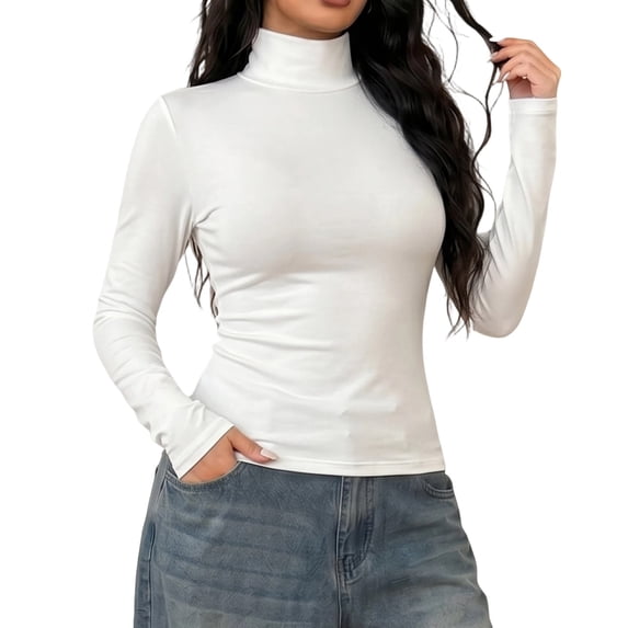 jjayotai Women's Turtleneck Long Sleeve Shirts Slim Fit Tops | Soft Layering Undershirt Casual Basic Tee Fall Winter Tops, Lightweight Base Layer