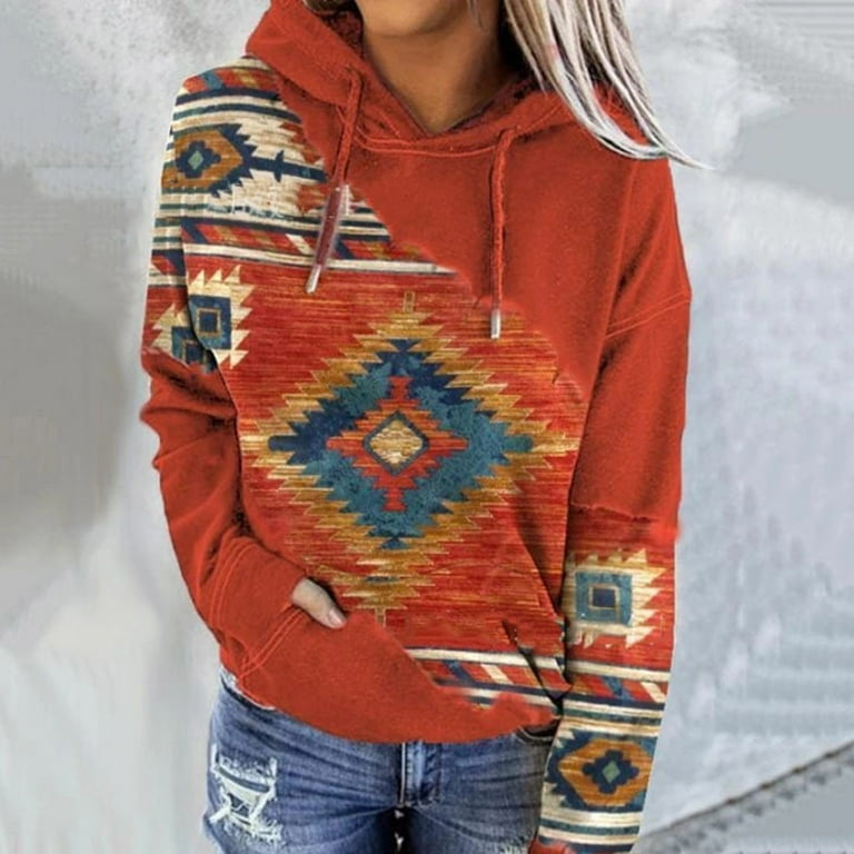 Ladies western ethnic style rhombus printed sweatshirt hotsell
