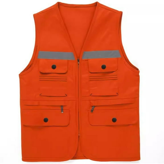 jjayotai Women's Windproof Lightweight Vest, Outerwear with Pockets Softshell Sleeveless Jacket for Running Orange L