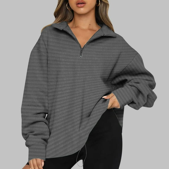 jjayotai Womens 2024 Fall Fashion Quarter Zip Sweatshirts, Half Zip Casual Long Sleeve Solid Color V Neck Pullover Tops