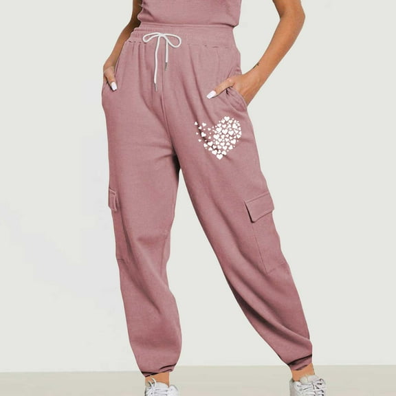 jjayotai Womens Cargo Sweatpants, Casual Baggy Wide Straight Leg Printed Pants High Waisted Drawstring Workout Athletic Joggers Trousers