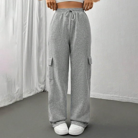 jjayotai Womens Cargo Sweatpants, Wide Leg Fleece Lined Y2k Pants Fall Winter Baggy High Waisted Joggers Trousers with Pockets