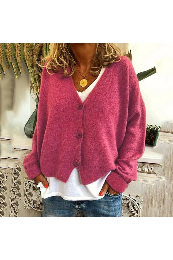 Womens Casual Crop Cardigan, 2024 Fall Winter Open Front Sweaters Lightweight V Neck Long Sleeve Button Cardigans Coat