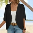 thumbnail image 1 of jjayotai Womens Coat Clearance Womens Fashion Casual Summer 3/4 Sleeve Eyelets Cardigan Solid Color Open Front Kimono Beach Coverup, 1 of 7
