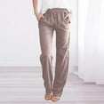 thumbnail image 1 of jjayotai Womens Cotton Linen Pants, 2024 Lightweight Summer Fall Casual Relax Fit Elastic Waist Straight Leg Solid Long Trousers Khaki XXL, 1 of 4