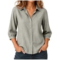 thumbnail image 1 of jjayotai Womens Cotton Linen Summer Tops 3/4 Length Sleeve Shirts Button down T Shirts Collared Blouses Work Casual Solid Tunic Tops, 1 of 6