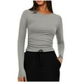 thumbnail image 1 of jjayotai Womens Crewneck Long Sleeve Shirt Double Lined Basic Tees Side Ruched Going out Crop Tops, 1 of 6