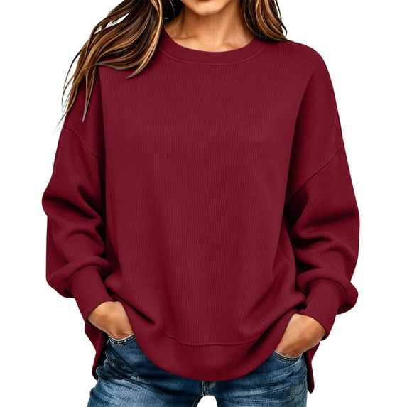 jjayotai Womens Crewneck Sweatshirt Side Split Hem Pullover Fall Tops Long Sleeve Oversized Shirts Casual Plain Sweatshirts