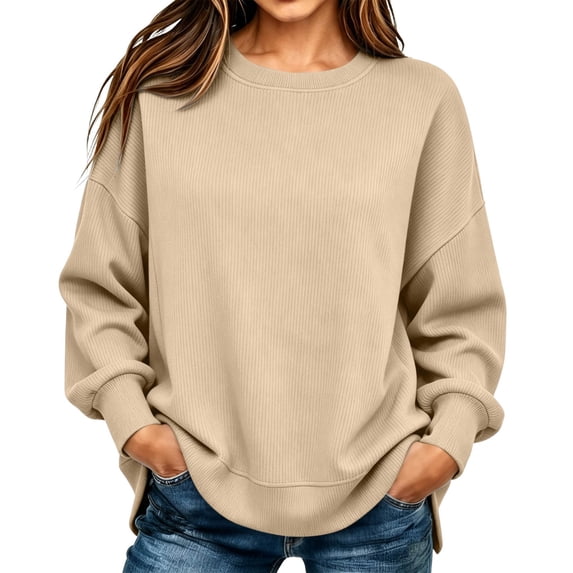 jjayotai Womens Crewneck Sweatshirt Side Split Hem Pullover Fall Tops Long Sleeve Oversized Shirts Casual Plain Sweatshirts