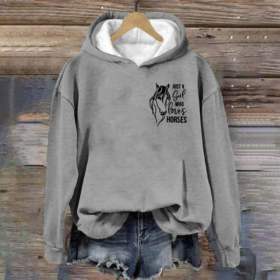 jjayotai Womens Fall Winter Hoodies, Casual Retro Horse Front And Back Printed Hooded Pocket Long Sleeve Pullover Blouse Sweatshirt Tops