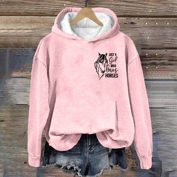 jjayotai Womens Fall Winter Hoodies, Casual Retro Horse Front And Back Printed Hooded Pocket Long Sleeve Pullover Blouse Sweatshirt Tops