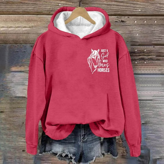 jjayotai Womens Fall Winter Hoodies, Casual Retro Horse Front And Back Printed Hooded Pocket Long Sleeve Pullover Blouse Sweatshirt Tops