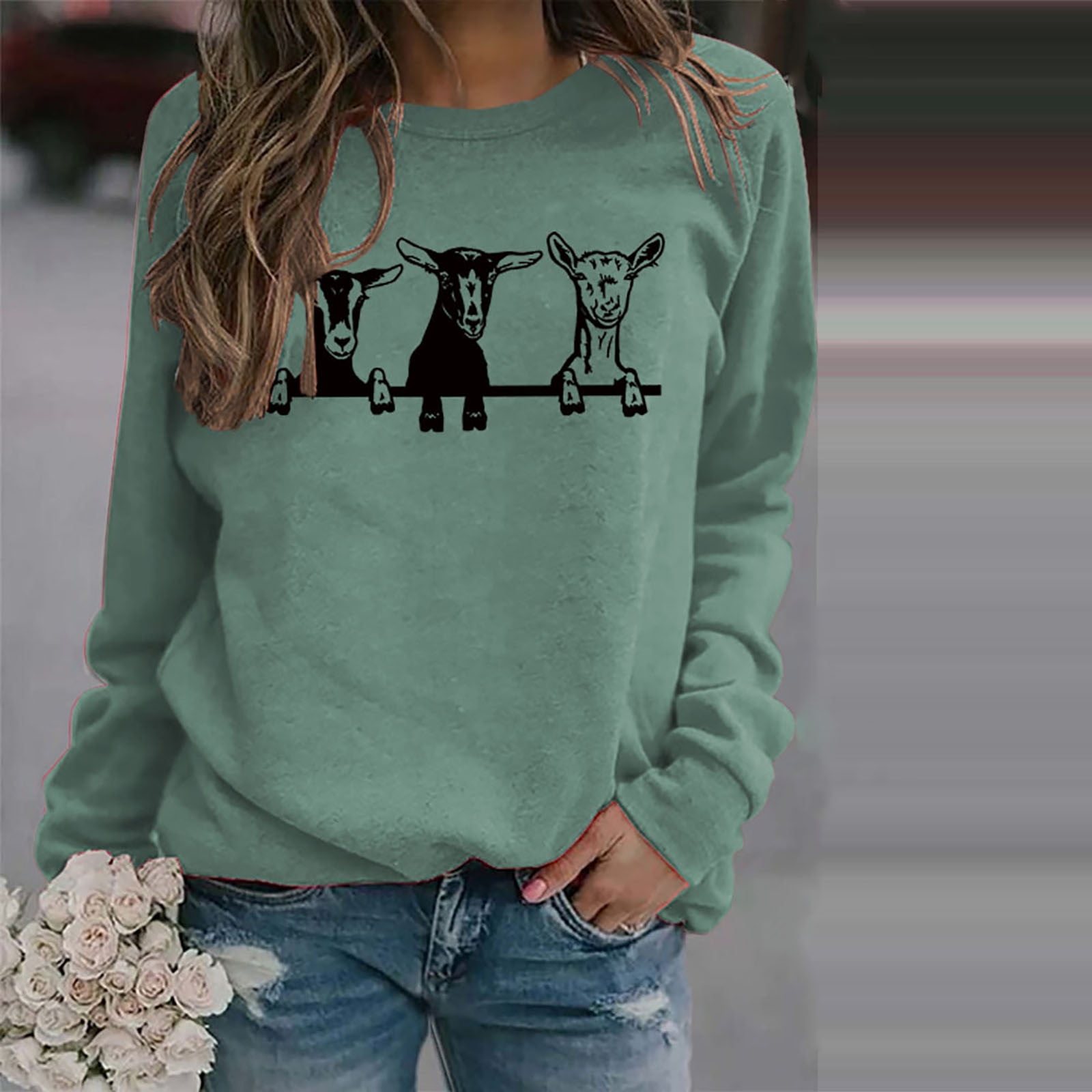 Goat Sheep Print Pattern Women Pullover Hoodie