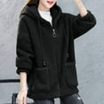 thumbnail image 1 of jjayotai Womens Fuzzy Fleece Coat, Winter Drawstring Zip up Hooded Jacket Outwear Long Sleeve Jackets with Pockets Black L, 1 of 3