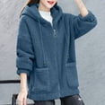 thumbnail image 1 of jjayotai Womens Fuzzy Fleece Coat, Winter Drawstring Zip up Hooded Jacket Outwear Long Sleeve Jackets with Pockets Blue L, 1 of 3