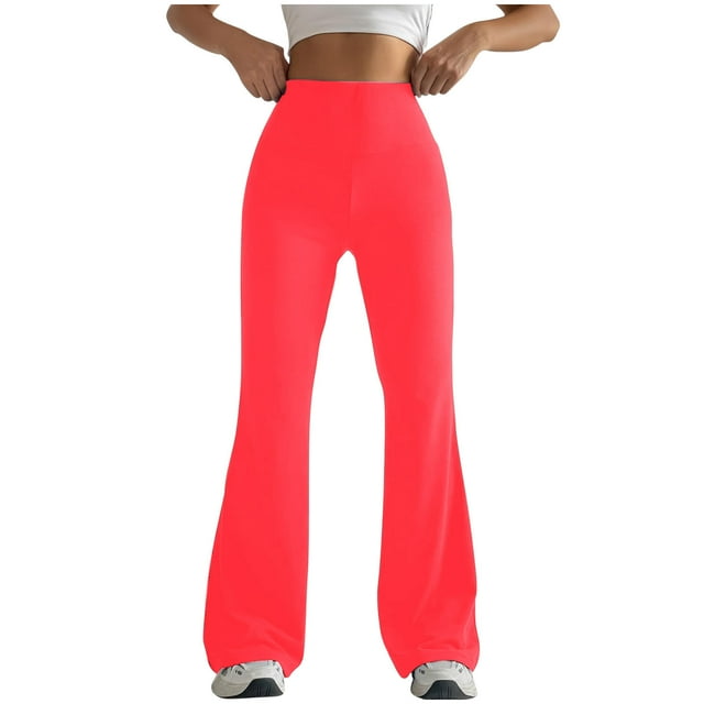 jjayotai Womens High Waisted Flare Leggings, Tummy Control Running Workout Yoga Pants Casual Bootcut Pant Trousers Red XL