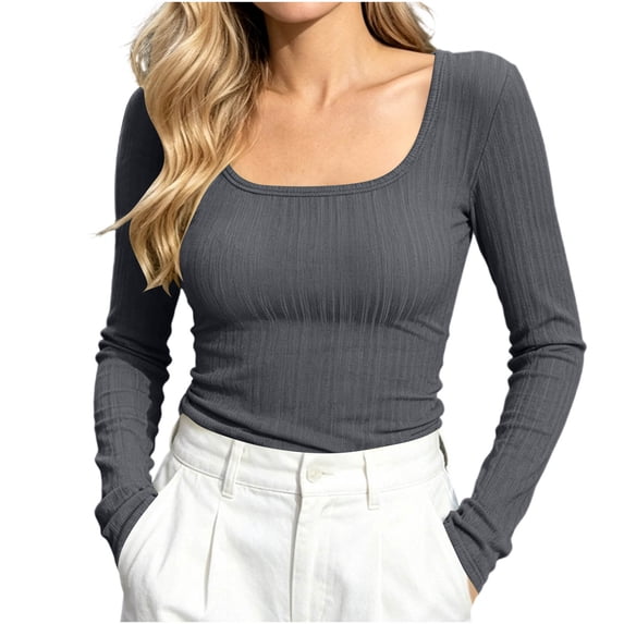 jjayotai Womens Long Sleeve Shirts Square Neck Crop Top Slim Fitted Tops Casual Basic Tee 2026 Fall Fashion Outfits Clothes