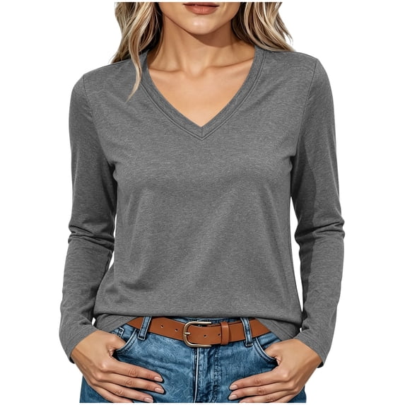 jjayotai Womens Long Sleeve Shirts V Neck Basic Tee Tops Dressy Casual Business Work Blouses Fall Outfits
