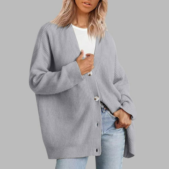 jjayotai Womens Oversized Cardigan Sweater, Fall Winter Outfits Clothes Fashion V Neck Knit Button Front Casual Trendy Tops Gray XS