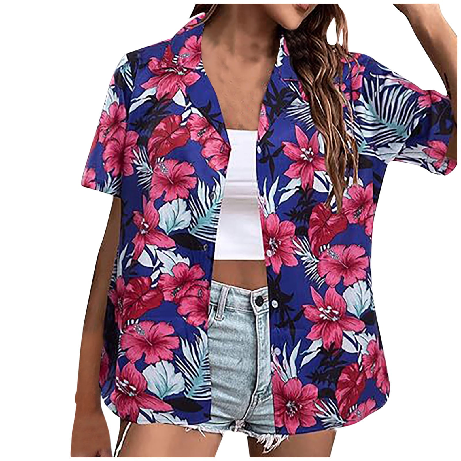 jjayotai Womens Plus Size Tops Clearance,Women's Hawaiian Button-up ...