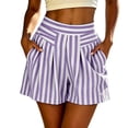 thumbnail image 1 of jjayotai Womens Shorts Elastic Waist Striped Shorts Pleated Wide Leg Beach Shorts Casual Summer Shorts with Pockets, 1 of 6