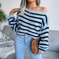 thumbnail image 1 of jjayotai Womens Sweater Clearance Womens Crewneck Sweater Fashion Casual Loose Long Sleeve Off Shoulder Stripped Pullover Tops, 1 of 5