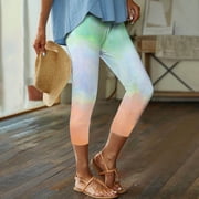 jjayotai Womens Tie Dye Capri Pants, Stretch Fitness Running Gym Yoga Leggings Elastic High Waist Trousers