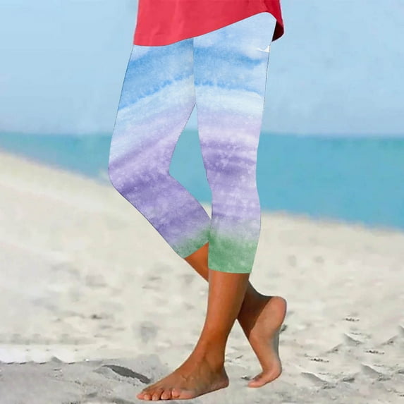 jjayotai Womens Tie Dye Capri Pants, Stretch Fitness Running Gym Yoga Leggings Elastic High Waist Trousers