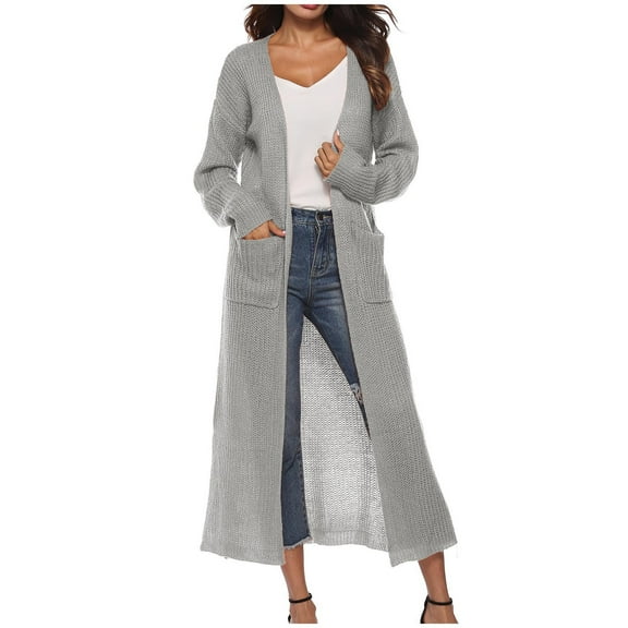 jjayotai Womens Tops Clearance Women's Casual Loose Cuffs Long Sleeved Solid Color Long Knitted Cardigan Jacket