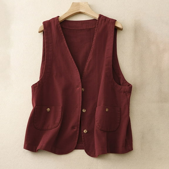 jjayotai Womens Tops Clearance Women's Denim Cotton Linen Waistcoat Trend Casual Denim Sleeveless Cardigan