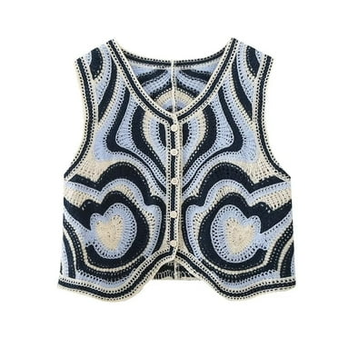 jjayotai Womens Tops Clearance Women's Vintage Embroidered Boho Open Front Cropped Vests Top Sleeveless Floral Cardigan 2024
