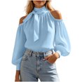 thumbnail image 1 of jjayotai Womens Tops Dressy Casual Cold Shoulder Ruffle Collar Blouses Fall Fashion Shirts for Work, 1 of 6