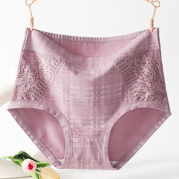 jjayotai Womens Underpants Clearance Women's Solid Color Briefs Comfortable Lace Briefs Plus Size High Waist Abdominal Underpants