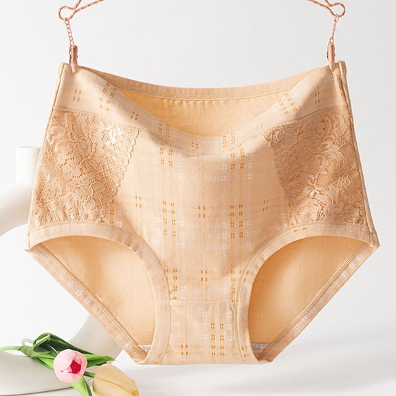 jjayotai Womens Underpants Clearance Women's Solid Color Briefs Comfortable Lace Briefs Plus Size High Waist Abdominal Underpants