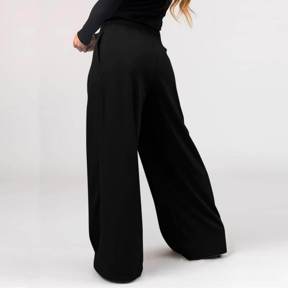 jjayotai Womens Wide Leg Pants, Solid Color Fashion Drawstring Zipper Up Casual Lace Loose Straight Leg Trousers