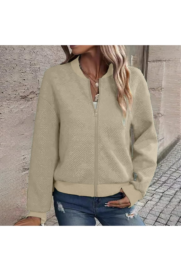 Womens Zip Up Sweatshirts Jackets, Long Sleeve Full Zipper Lightweight Jacket Casual Loose Outwear Coat Beige XXL