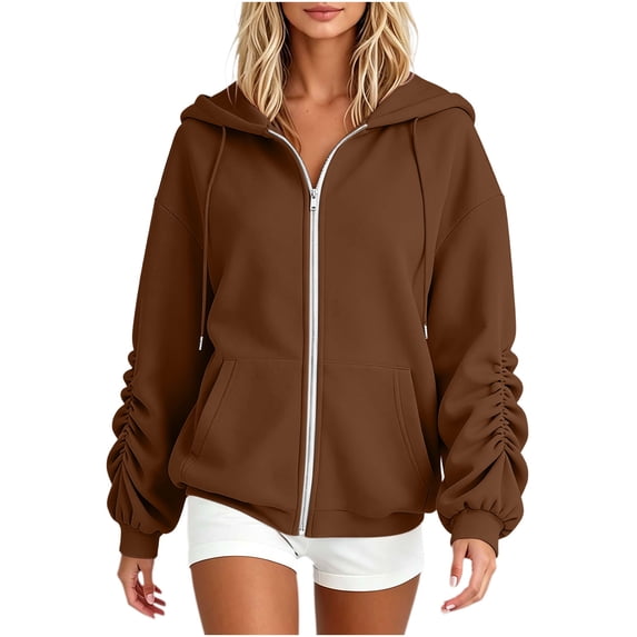 jjayotai Womens Zip up Hoodies Ruffle Long Sleeve Oversized Sweatshirts Trendy Casual Fashion Jacket with Pockets