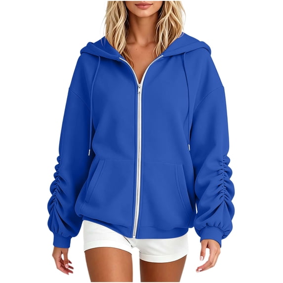 jjayotai Womens Zip up Hoodies Ruffle Long Sleeve Oversized Sweatshirts Trendy Casual Fashion Jacket with Pockets